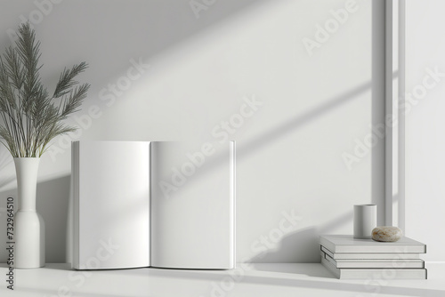 Open a Blank Hard 3D Book Cover White Mockup Template Isolated on a Light White Background to Place Your Design. 