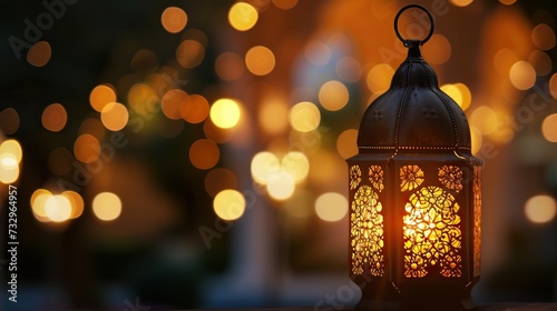Soft radiance from an Islamic lantern adds a serene touch to the celebration of Eid Al Fitr and Adha.