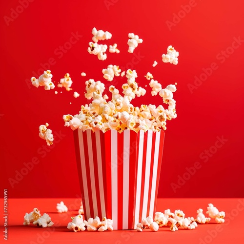Falling Popcorn Redwhite Stripes Box Red Background photo