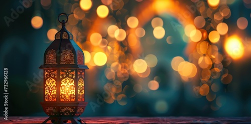 Captivating image of an Islamic Lantern illuminating the joyous atmosphere of Eid Al Fitr and Adha festivities.