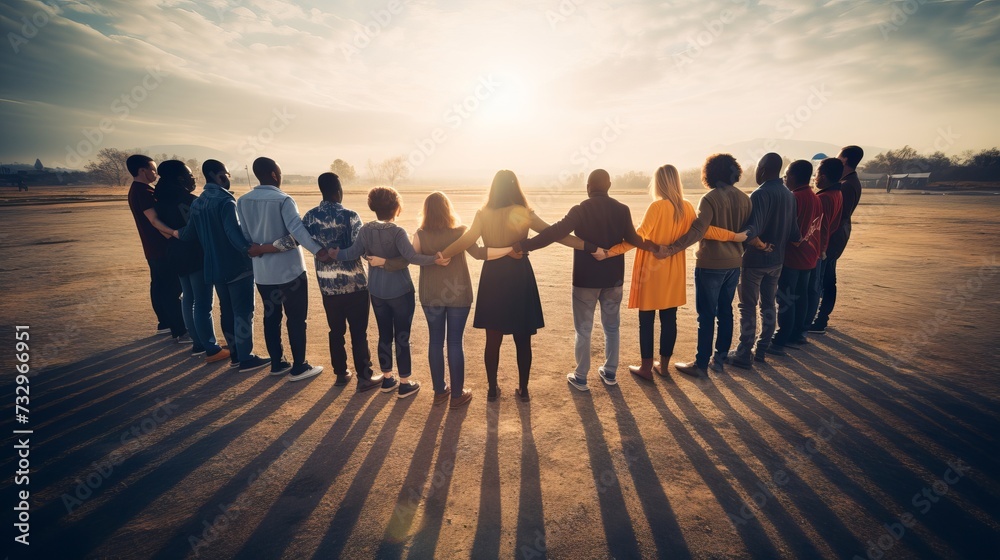 Diverse group of friends holding hands in a circle concept of unity Diverse group of friends holding hands in a circle concept of unity