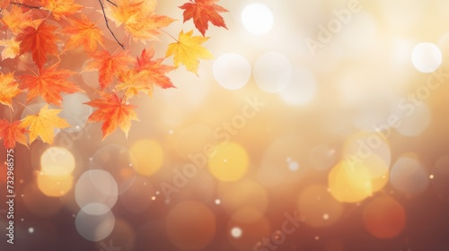 autumn leaves on the background. web banner design for autumn season and end year activity with red and yellow maple leaves with soft focus light and bokeh background..