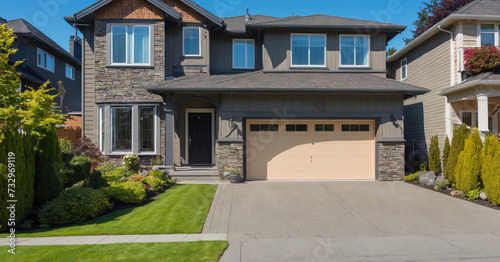 A picturesque suburban neighborhood in Canada showcases modern, upscale homes with spacious yards and luxurious design.