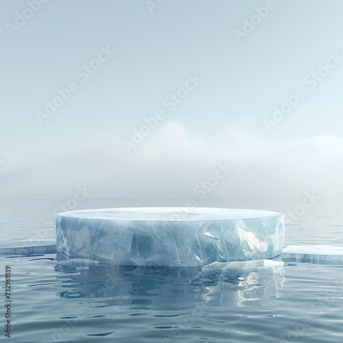 ice product stand on water background