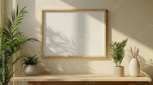 Blank frame for mockup  frame hanging on a wall  boho modern style.