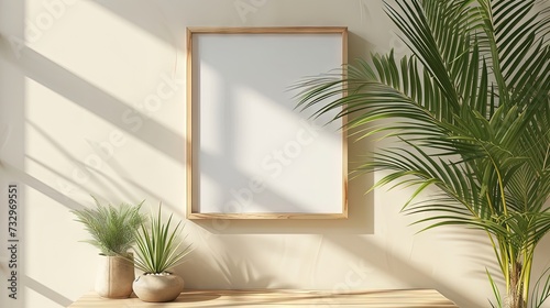 Blank frame for mockup  frame hanging on a wall  boho modern style.