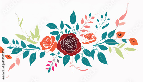 Elegant Floral Accents Roses and Leaves on White Background  #732969905
