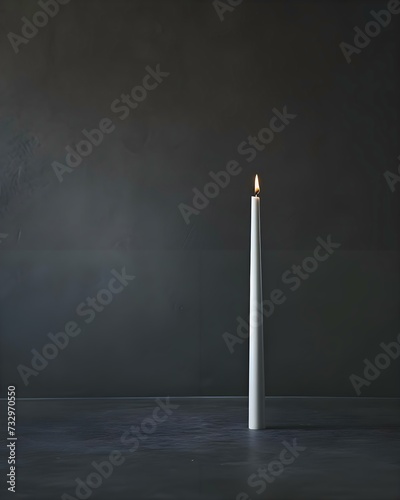 a white candle with a lit candle on top of it