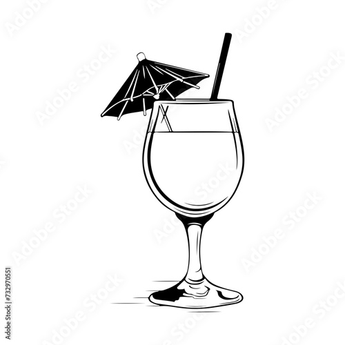 Summer vacation concept retro illustration with summer beach cocktail glass
