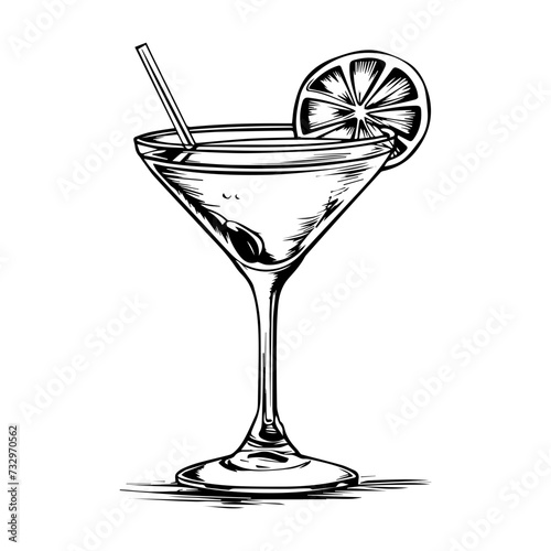 Summer vacation concept retro illustration with summer beach cocktail glass