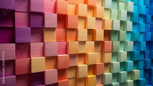 Colorful wooden blocks stacked in a gradient pattern. Conceptual image of creativity  diversity  growth  and progress.