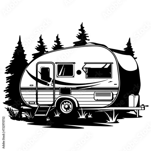 caravan house camping, Camping trailer mobility camper caravan summer travel road trip isometric vintage icon vector