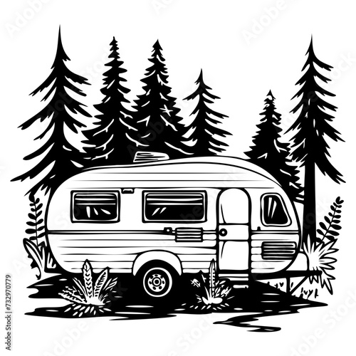 caravan house camping, Camping trailer mobility camper caravan summer travel road trip isometric vintage icon vector