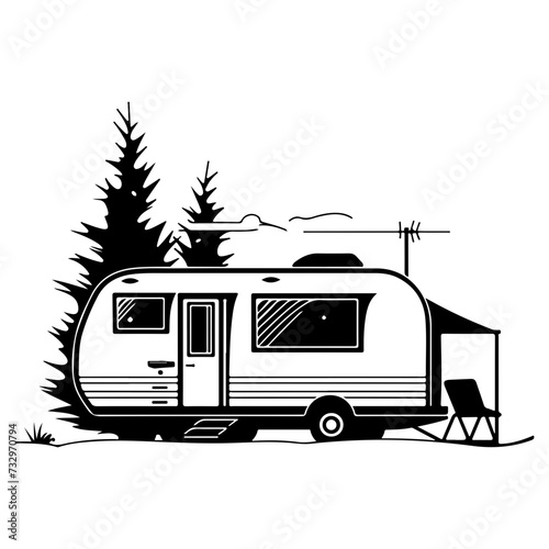 caravan house camping, Camping trailer mobility camper caravan summer travel road trip isometric vintage icon vector