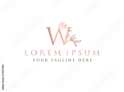 Initial letter W with leaf luxury logo. green leaf logo with business card design template
