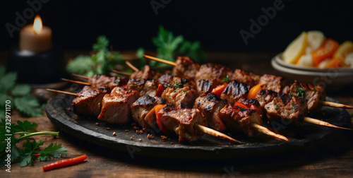 Grilled meat skewers  shish kebab with vegetables