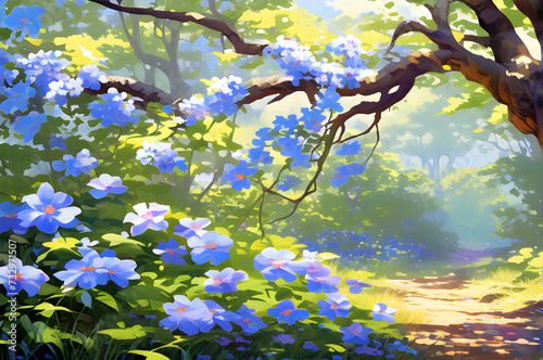 A beautiful illustration flower tree. this is a blue flower tree.
