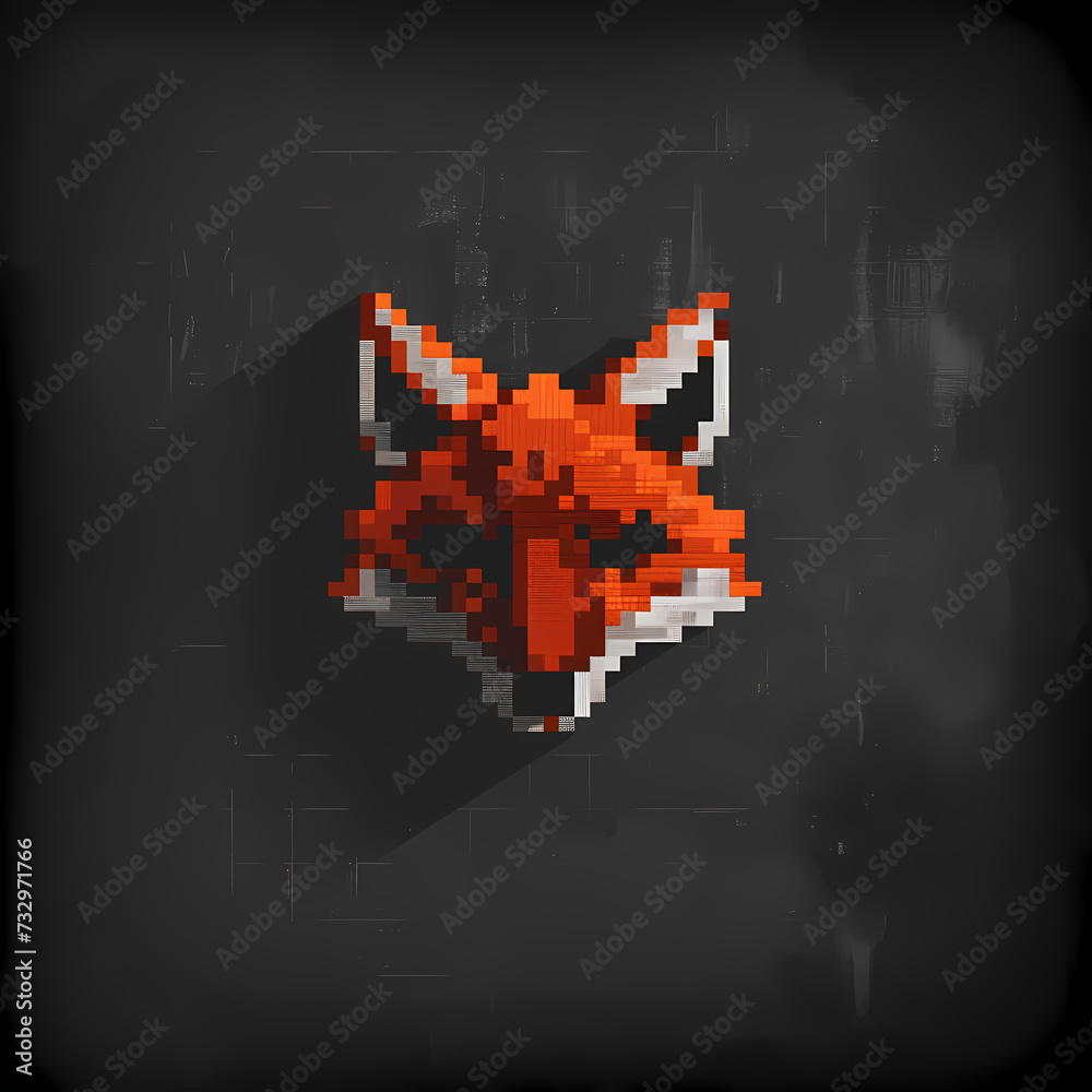 Fototapeta premium Flat vector logo of a fox head, pixel art, monochrome background, design