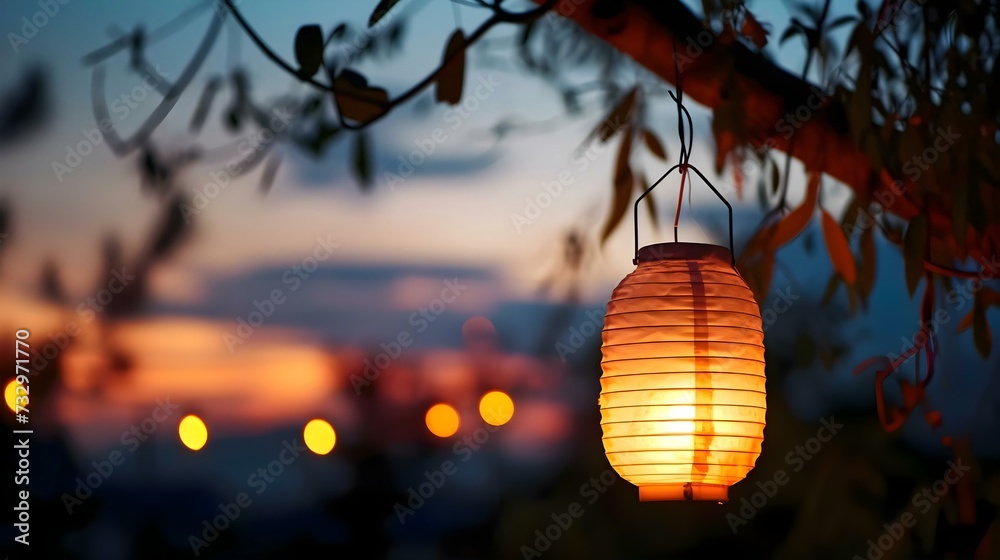 a lit lantern hanging from a tree branch a lit lantern hanging from a tree branch