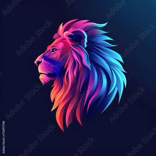 Colorful flat vector logo of a lion head  pixel art  monochrome background  design  voxel art