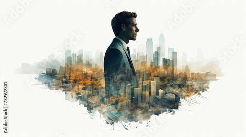 business man on a city horizon, illustrating the vision and aspiration of business leaders.