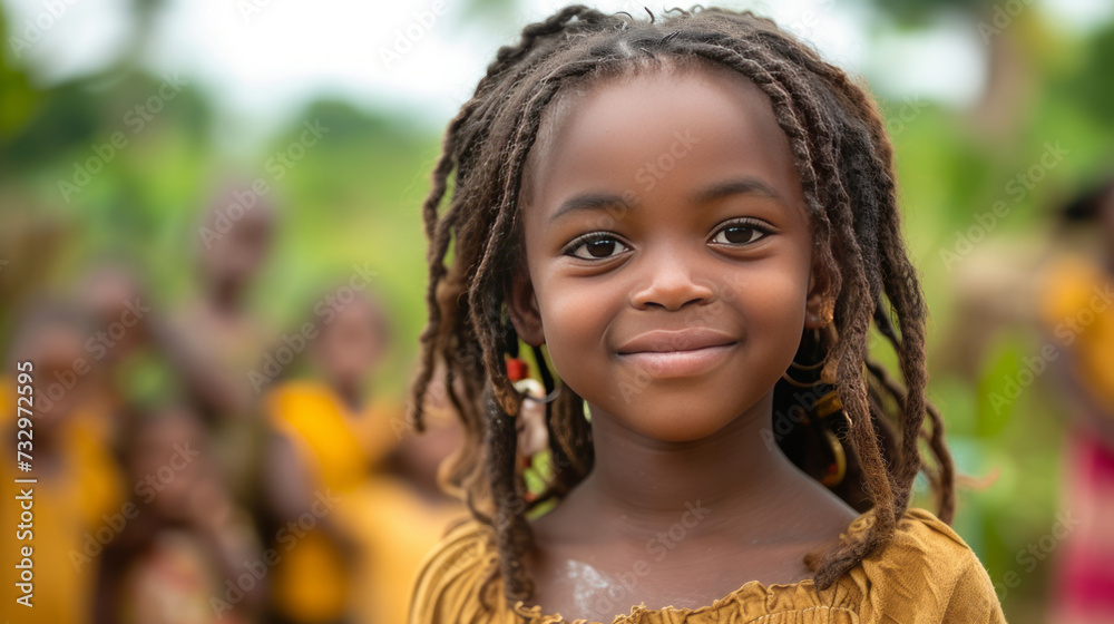 African girl at primary school Cute black kid in countryside looking at camera while with classmates in school,generative ai African girl at primary school Cute black kid in countryside looking at camera while with classmates in school,generative ai