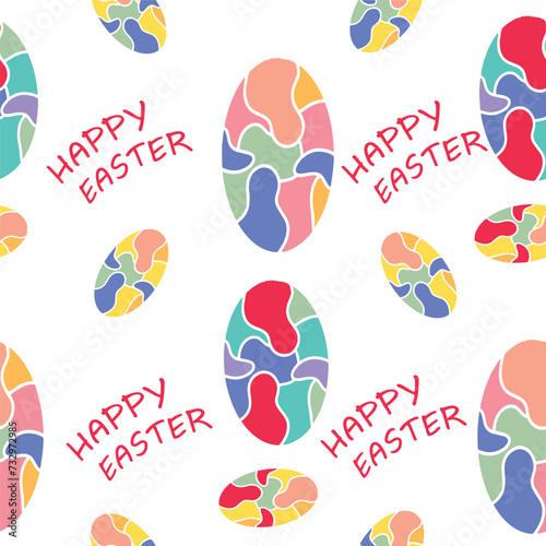 Seamless pattern eggs.  Abstract .Happy Easter text. Wrapping paper for Happy Easter. Vector. Seamless background for happy Easter day. The decorative Easter eggs with different elements. Trend color.