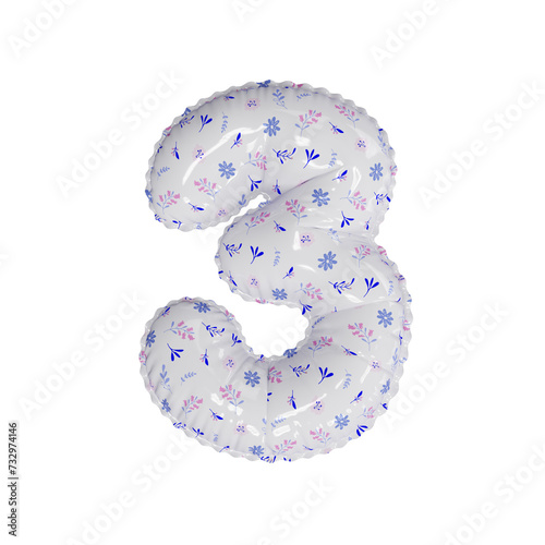3D porcelain floral pattern helium balloon number 3