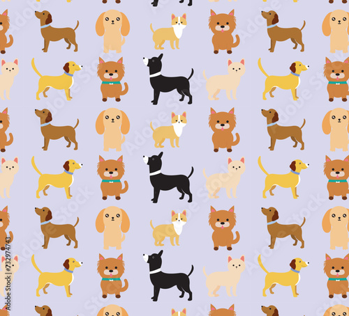 Seamless pattern with funny cartoon dogs. vector cute dog cartoon seamless background. 
