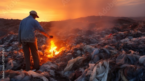 African man burning different garbage