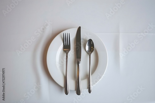 a white plate topped with silverware next to a fork and knife