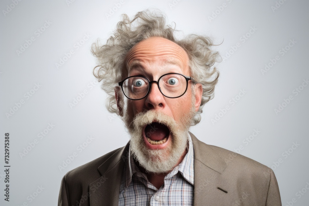 An old man with glasses and a beard is making a surprised face. Generative AI. An old man with glasses and a beard is making a surprised face. Generative AI.