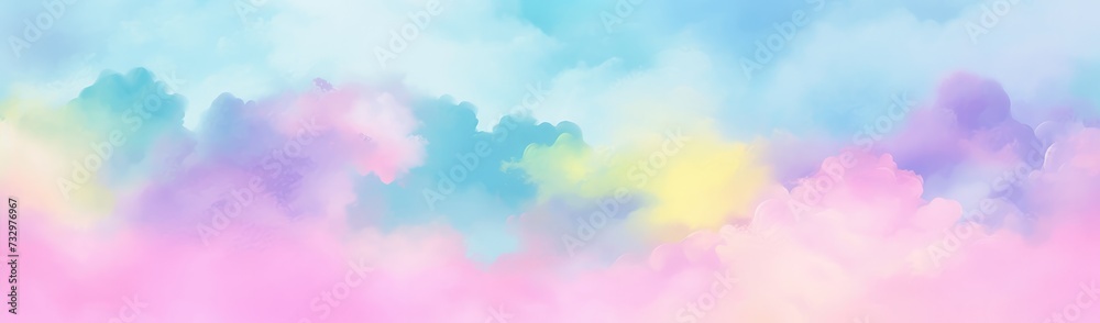 Watercolor pink blue yellow purple sky clouds abstract background