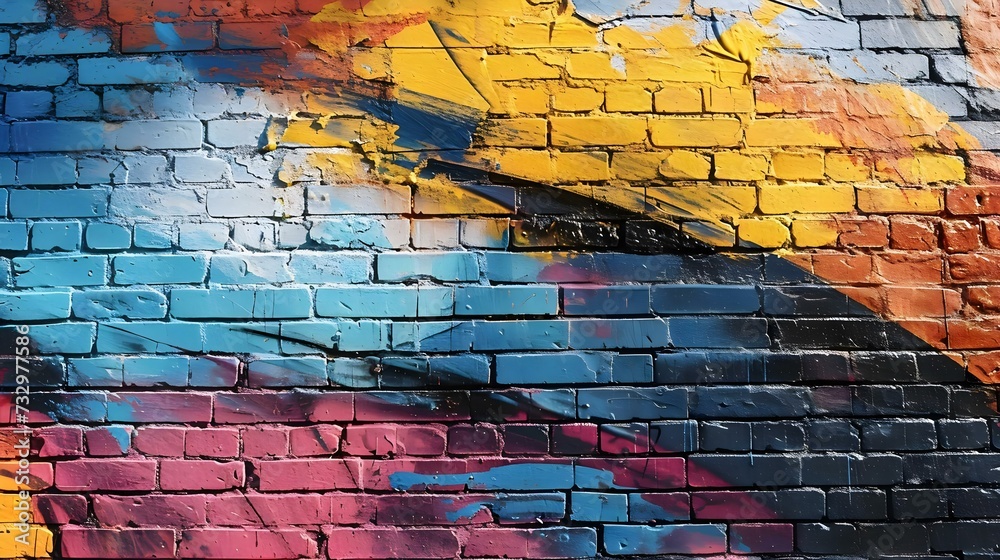 a colorful painting on a brick wall a colorful painting on a brick wall