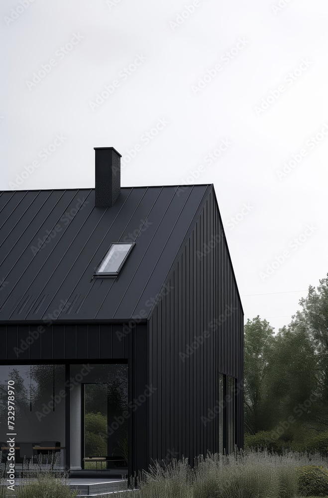 a modern minimalist black house with garden