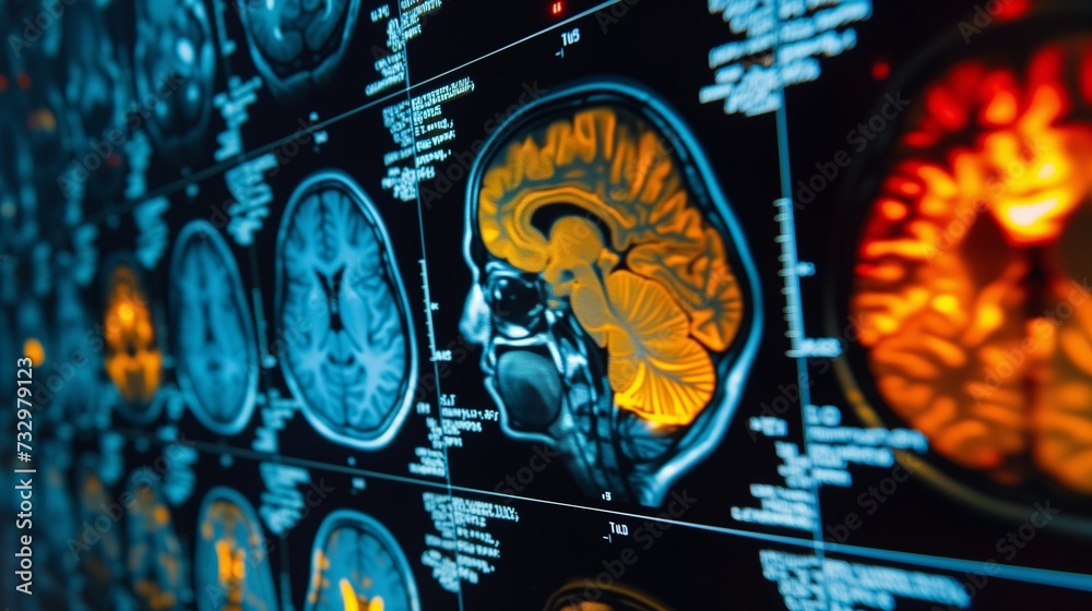 High-resolution PET/CT brain scan images in vivid colors, highlighting ...