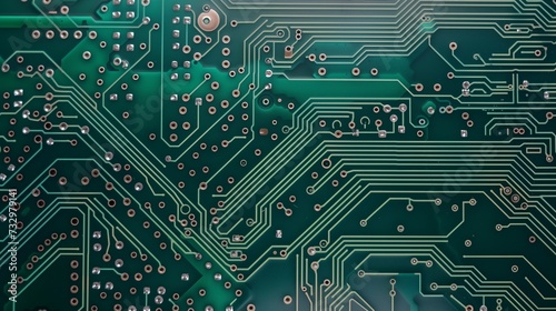 Close-up view of an unpopulated printed circuit board revealing the intricate pathways and design that form the backbone of electronic circuitry.