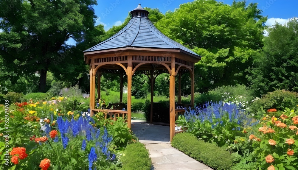 gazebo in a garden with flowers gazebo in a garden with flowers
