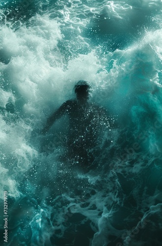 a man's shadow inside a water wave  © Robotoyo