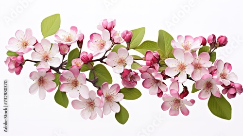 pink and white apple flowers on white background  generative ai  