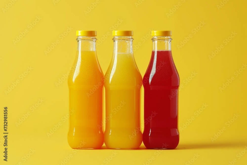 fresh juice bottle set on a yellow background fresh juice bottle set on a yellow background