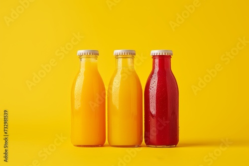 fresh juice bottle set on a yellow background