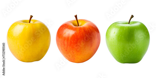 Collection set of colored apples on an isolated transparent background.