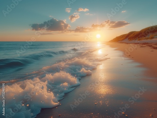 Waves crashing on the beach and evening atmosphere relax.
