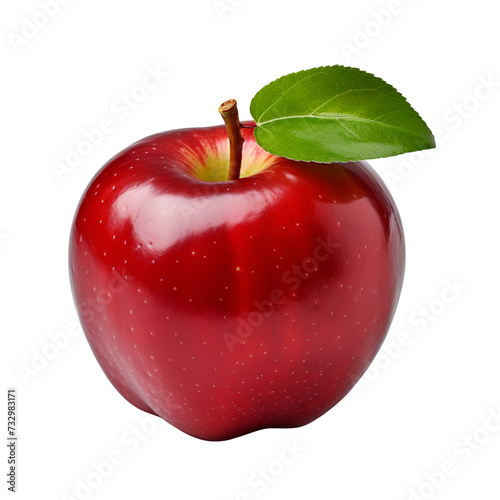 Leafy red apples on isolated transparent background.