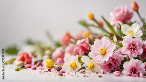 bouquet of spring flowers on a white background, selective focus