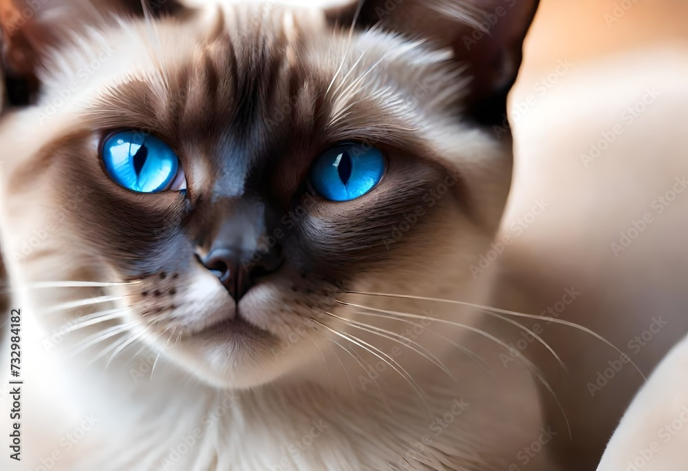 A close-up shot of a serene and regal Siamese cat, captured in a soft and dreamy lighting, showcasing its striking blue eyes and sleek coat. A close-up shot of a serene and regal Siamese cat, captured in a soft and dreamy lighting, showcasing its striking blue eyes and sleek coat.