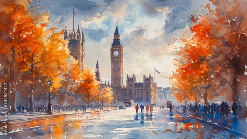 Watercolor painting of the streets of London