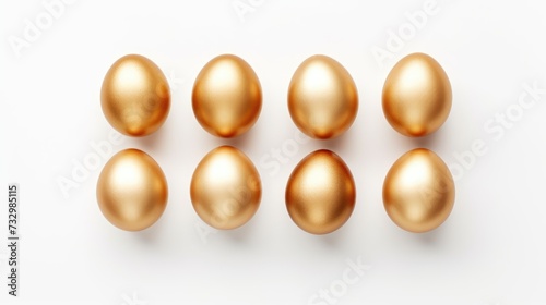 Colorful Easter eggs on a white background. Golden eggs, rich decor for the holiday.