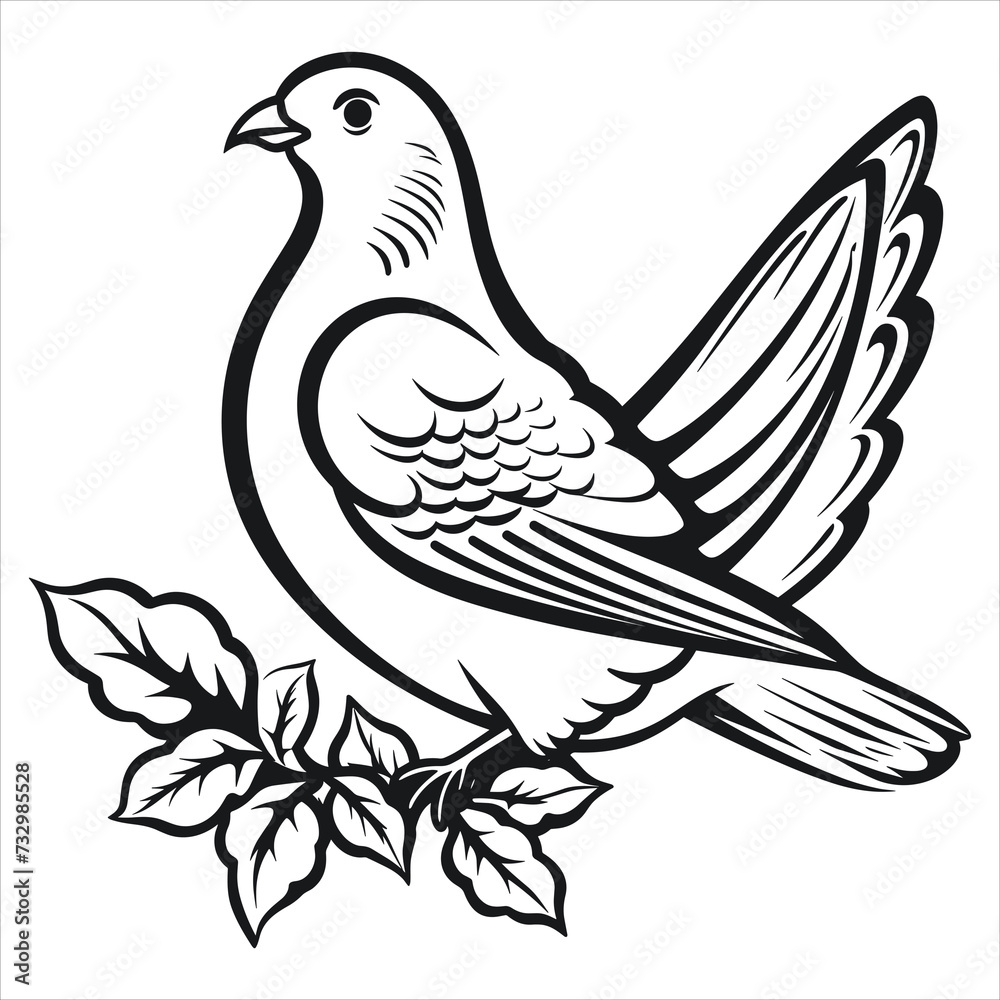 Obraz premium dove clipart black and white simple vector